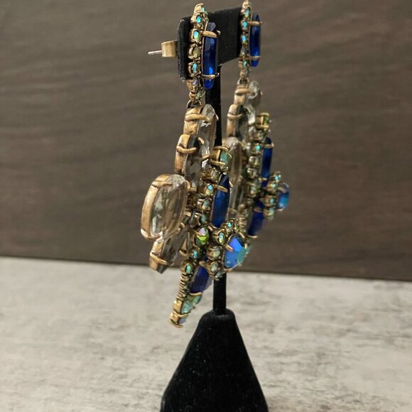 J. Crew Riviera Blue Aurora Borealis Czech Glass Drop Statement Pierced Earrings - Picture 3 of 7